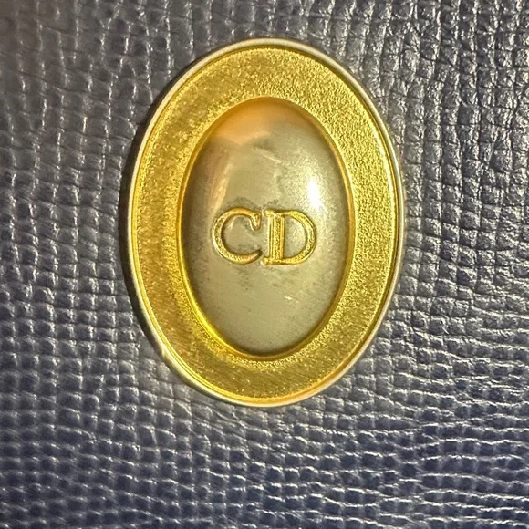 Authentic Vintage Christian Dior Leather Navy Blue Tote with Gold Accent